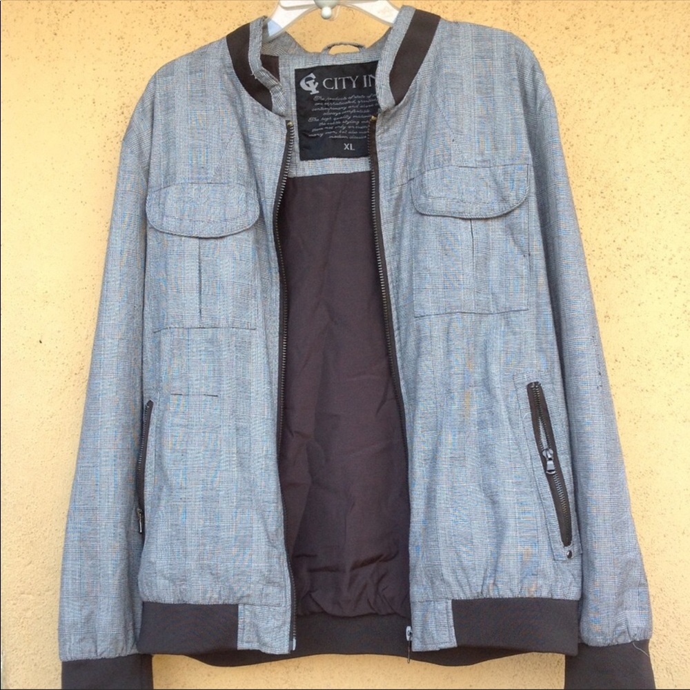 Men’s Gray/brown plaid bomber jacket SZ XL